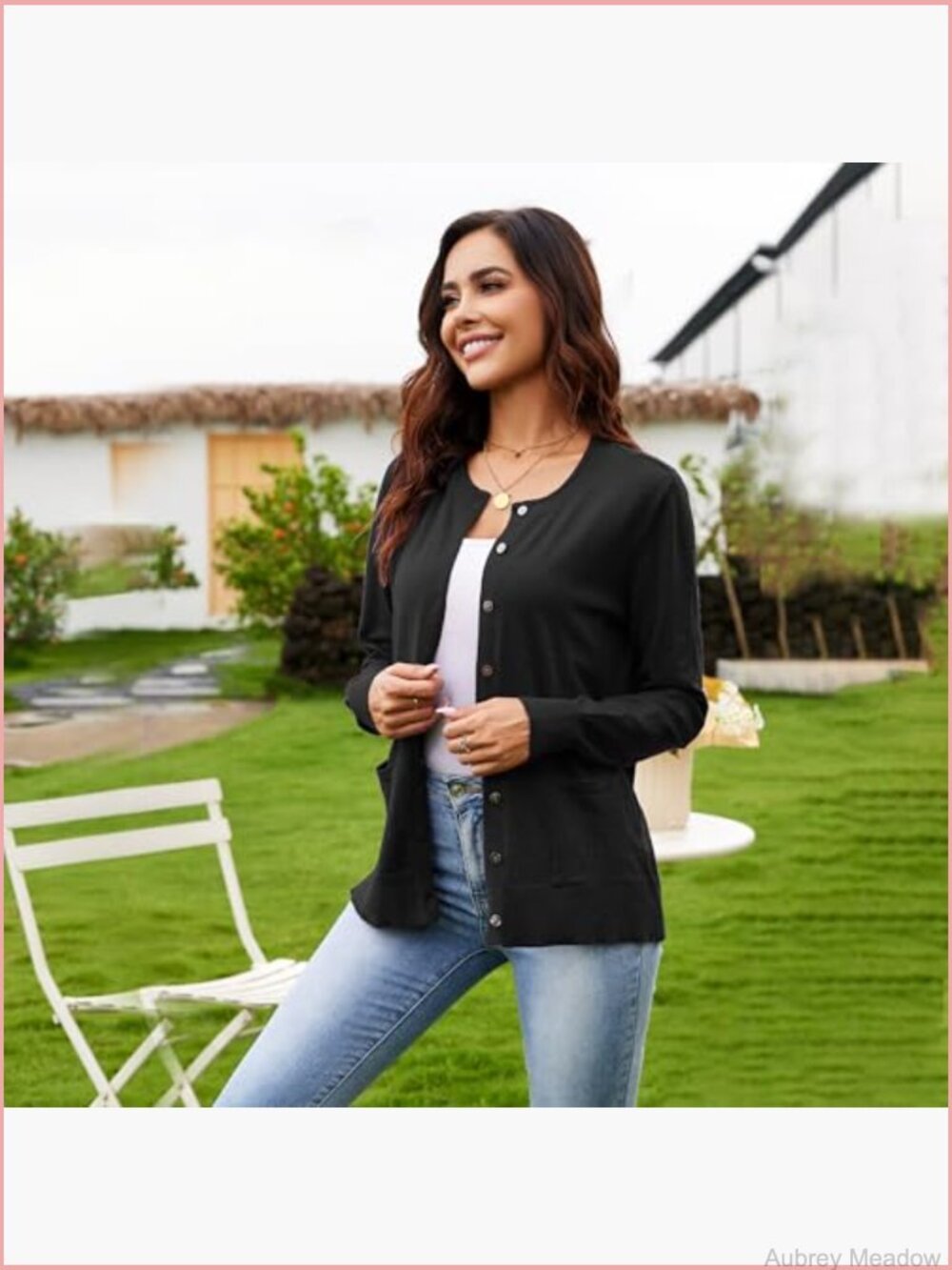 Long Sleeve Knit Open Front Cardigan with Pockets - Picture 4 of 6